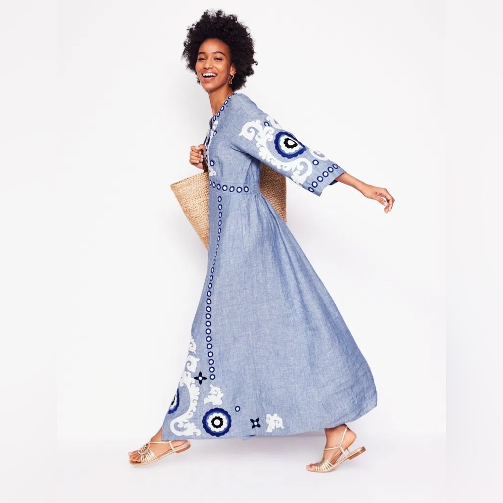 Boden Blue Embroidered Maxi Dress - Picture 4 of 9